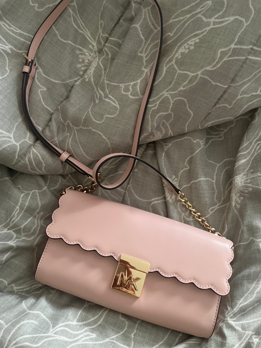 Michael Kors Blush Pink Scalloped Leather Crossbody with Gold Hardware